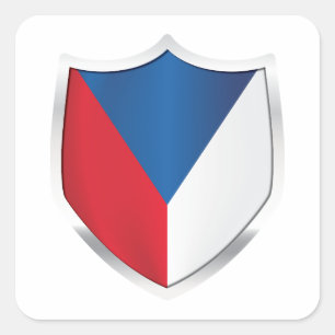 Czech Republic Silver Shield Flag Square Sticker