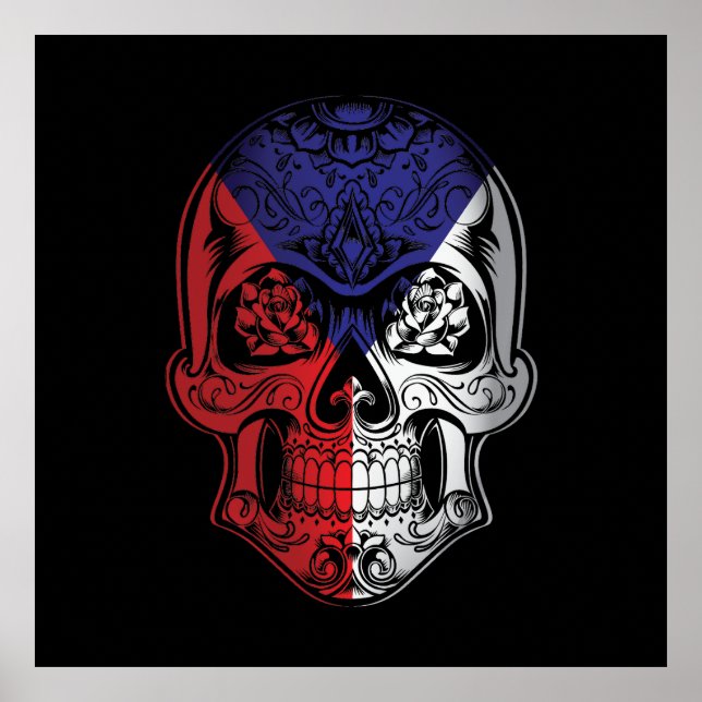 Czech Republic  Skull And Roses Flag  Poster (Front)