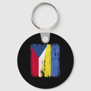 Czech Republic Ukraine Half Flag Czech Ukrainian H Key Ring