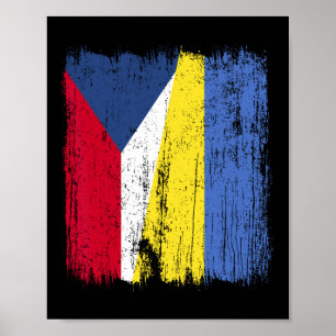 Czech Republic Ukraine Half Flag Czech Ukrainian H Poster