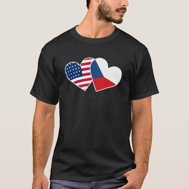 Czech Republic USA Flag  Heart Czech Americans Lov T-Shirt (Front)