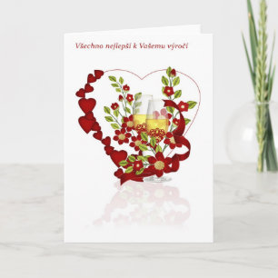 Czech Wedding Anniversary With Champagne flowers Card