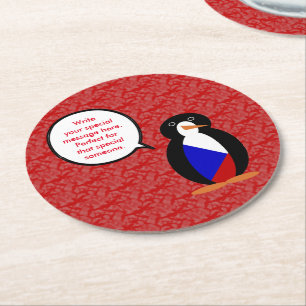 Czechia Flag Holiday Ms. Penguin Talking Round Paper Coaster