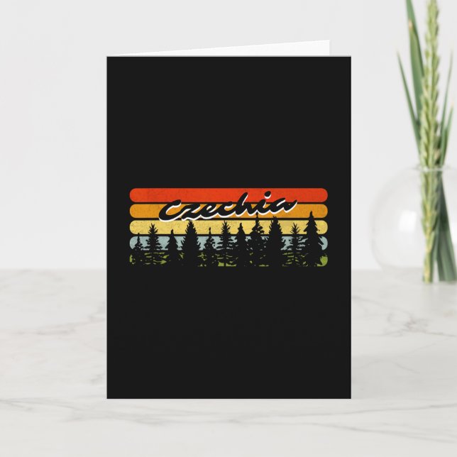 Czechia Forest Sunset Trees Cabin Vacation Souveni Card (Front)