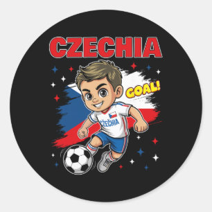 Czechia Kid Goal Cartoon Czech Republic Flag For B Classic Round Sticker