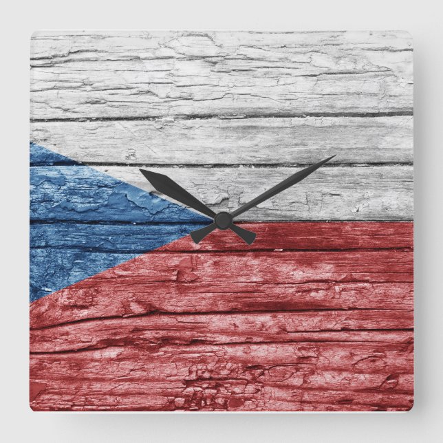 Czechia wooden flag square wall clock (Front)