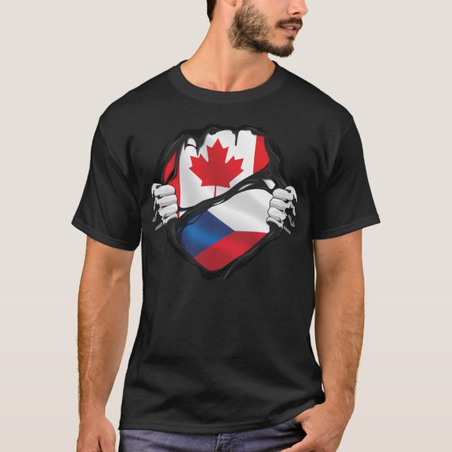 Czechs Canadian Hands Ripped Roots Flag T-Shirt (Front)