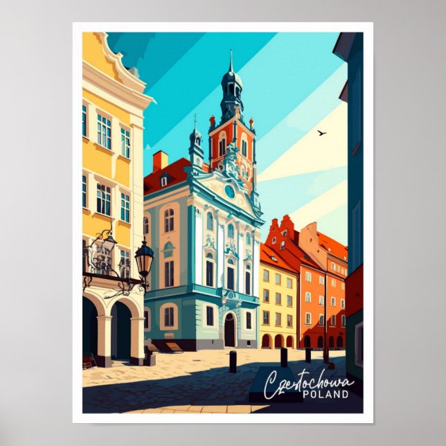 Czestochowa Poland Travel Vintage illustration Poster (Front)
