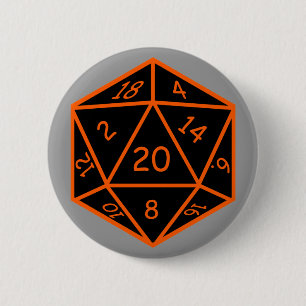D20 Black & Orange 6 Cm Round Badge