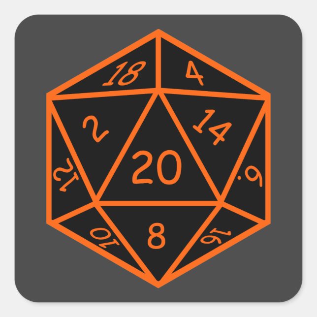 D20 Black & Orange Square Sticker (Front)
