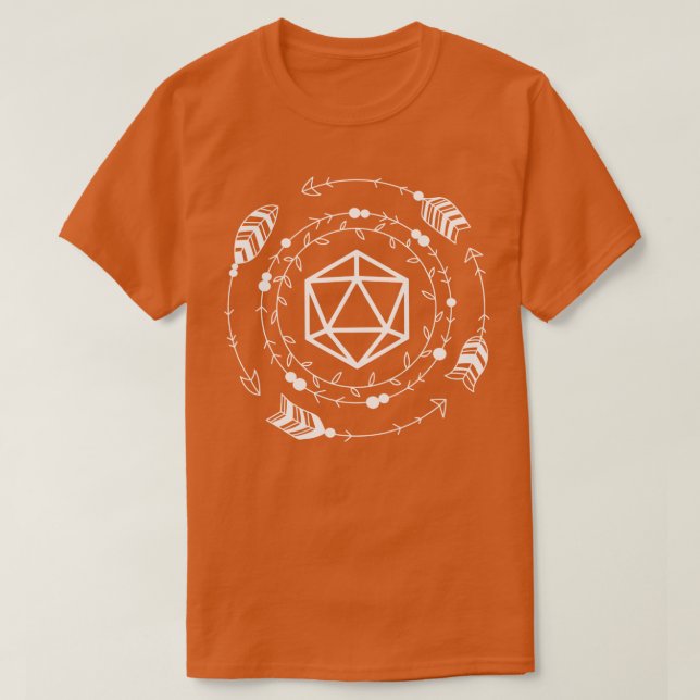 D20 Boho Feathers and Arrows Tabletop Roleplaying  T-Shirt (Design Front)