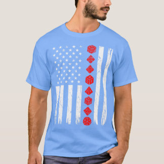 D20 Dice 4th of July USA Flag Tabletop Dragons RPG T-Shirt