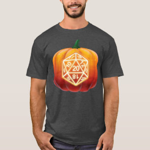 D20 Dice Halloween Pumpkin RPG Role Play Gamer  T-Shirt