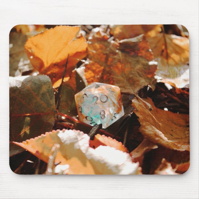D20 Dice In Autumn Coloured Leaves Mouse Pad (Front)