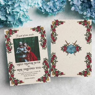 D20 Monogram Red Roses RPG Themed Wedding Save The Date