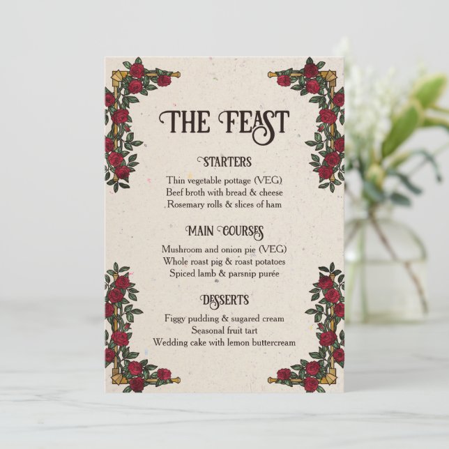 D20 Monogram Roses RPG Wedding Feast Menu (Standing Front)