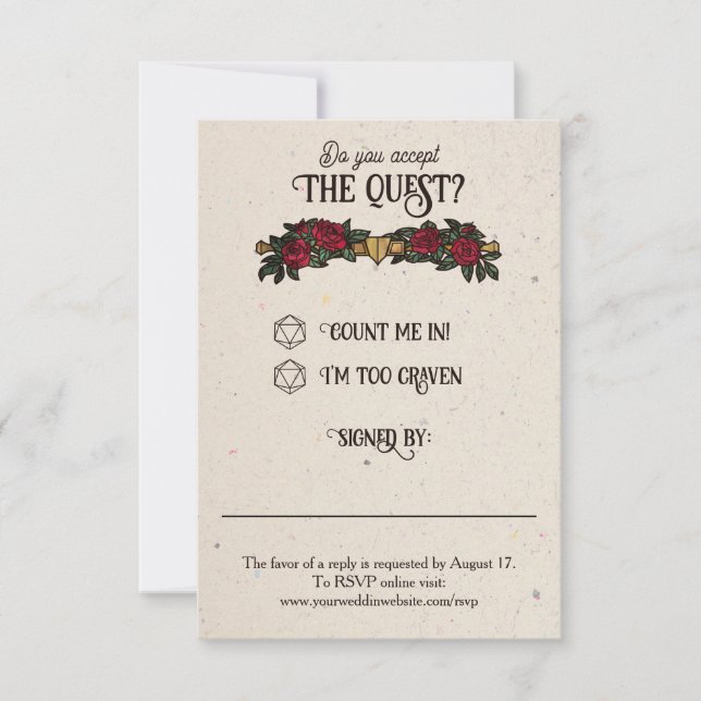 D20 Monogram Roses RPG Wedding RSVP Card (Front)