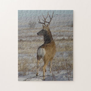 D20 Mule Deer Buck in Snow Jigsaw Puzzle