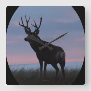 D22 Mule Deer Buck Sunrise Buck Square Wall Clock