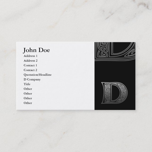 D Celtic Monogram Business Card (Front)