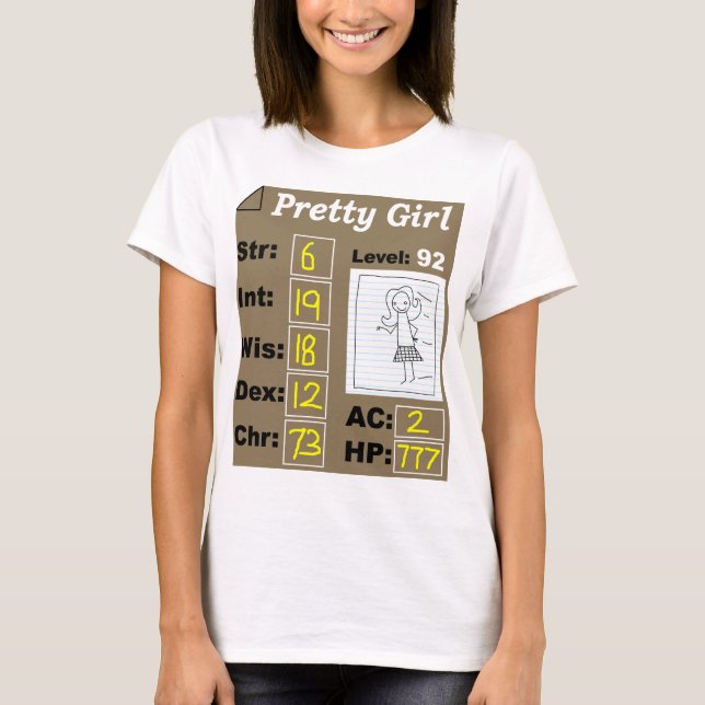 D&D Character (Pretty Girl) T-Shirt (Front)