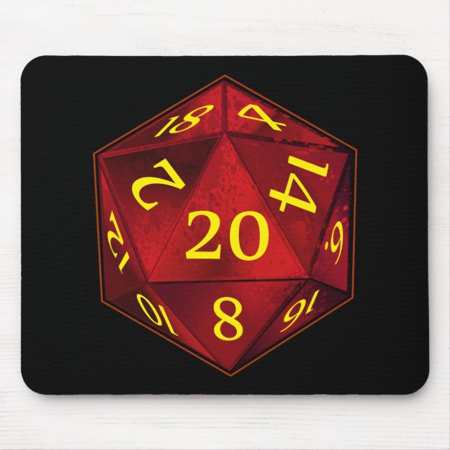 D&D d20 Crimson and Gold FIRE die Mouse Pad (Front)