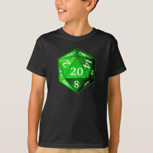 D&D d20 Green and White EMERALD die T-Shirt