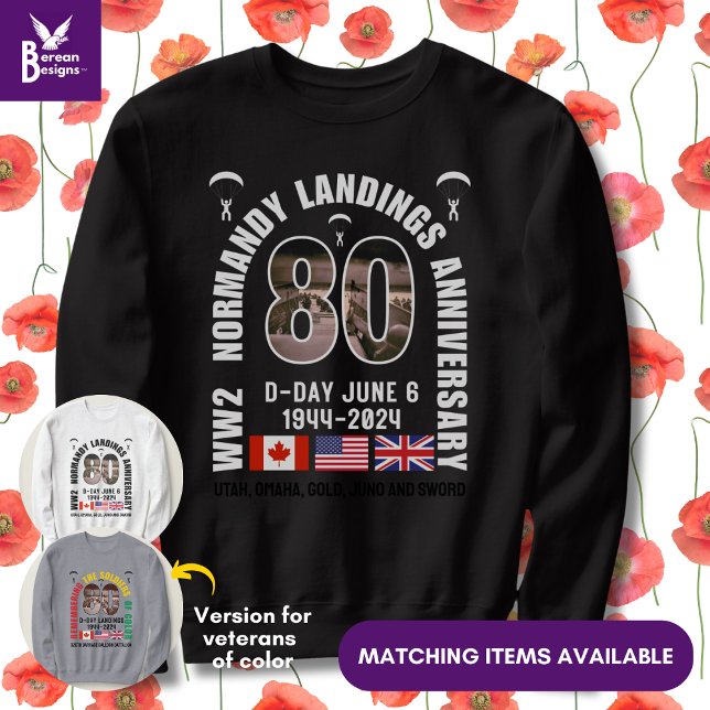 D-DAY NORMANDY LANDINGS WW2 80th Anniversary  Sweatshirt (Souvenir 80th Anniversary sweatshirt for D-Day Landings. Ideal gift for veterans. Also in white.)