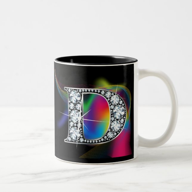 "D" Diamond Bling on Rainbow Swirl Mug (Right)