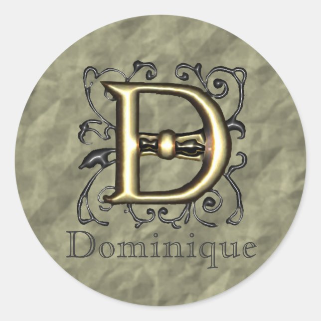D - Embossed Vintage Monogram (Gold) Classic Round Sticker (Front)