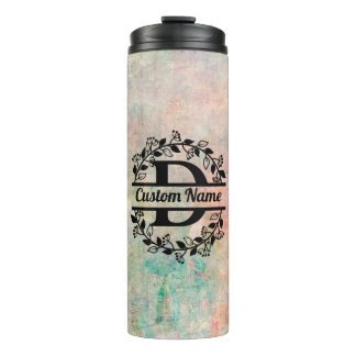 D Floral Monogram Letter Thermal Tumbler