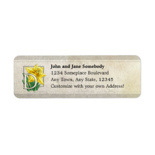 D for Daffodil Flower Monogram Address Labels