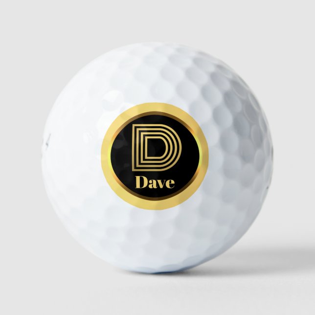 D Gold Monogrammed Letter Personalised Golf Balls (Front)