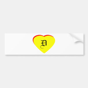 "D" Heart Yellow Red Wedding Invitation The MUSEUM Bumper Sticker