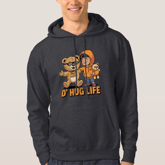 D’ Hug Life Funny Teddy Bear Gangster Hoodie. Hoodie (Front)