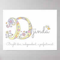 D initial Djinda girls name meaning poster