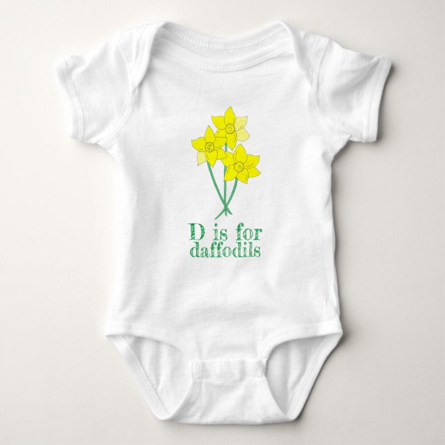 D is for DAFFODILS Yellow Flowers Alphabet ABCs Baby Bodysuit (Front)