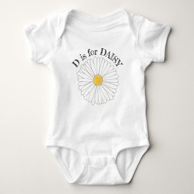 D is for DAISY Yellow White Flower Blossom ABCs Baby Bodysuit (Front)