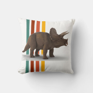 D is for Dinosaur Retro Stripes Throw Pillow
