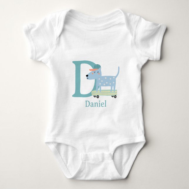 D is for Dog Personalise Baby Bodysuit (Front)