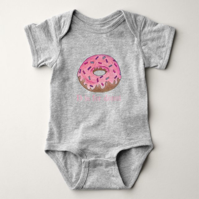 D is for Doughnut Pink Frosted Doughnut Sprinkles Baby Bodysuit (Front)