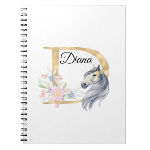 D letter personalised name monogram with horse notebook