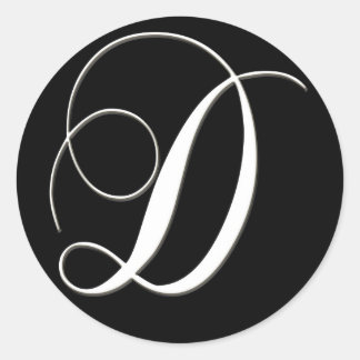 D monogram - elegant black and white classic round sticker