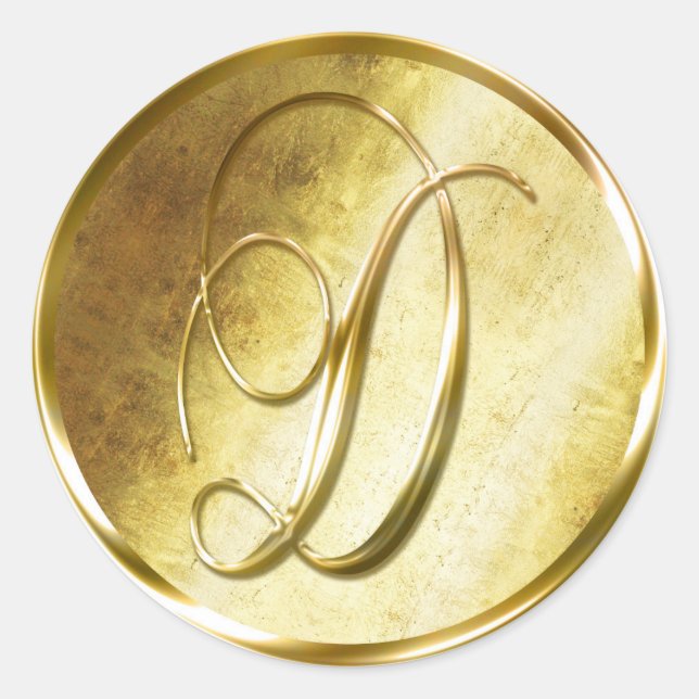 D Monogram Faux Gold Envelope Seal Stickers (Front)