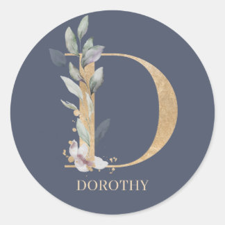 D Monogram Floral Personalised Classic Round Stick Classic Round Sticker