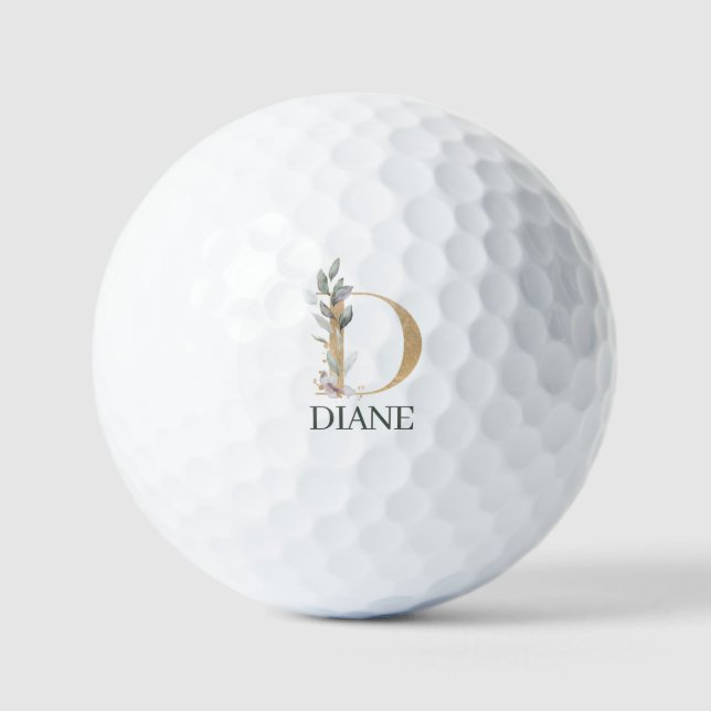 D Monogram Floral Personalised Golf Balls (Front)