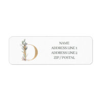 D Monogram Floral Personalised Label