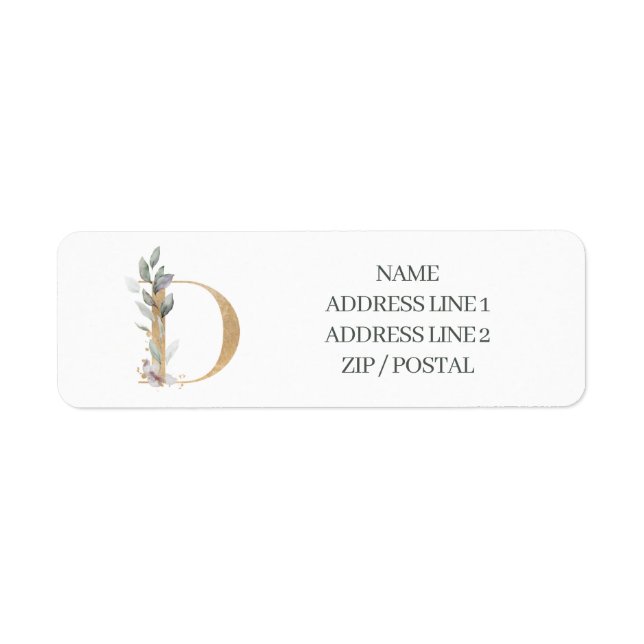 D Monogram Floral Personalised Label (Front)