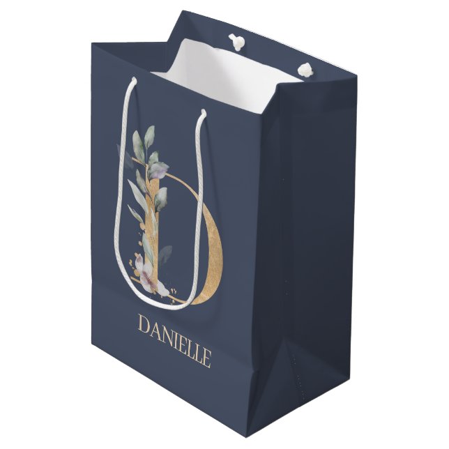 D Monogram Floral Personalised Medium Gift Bag (Front Angled)