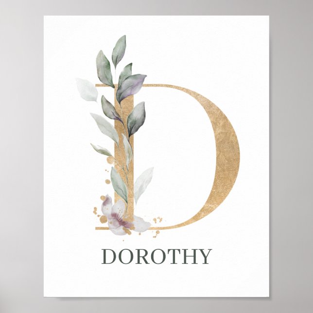 D Monogram Floral Personalised Poster (Front)